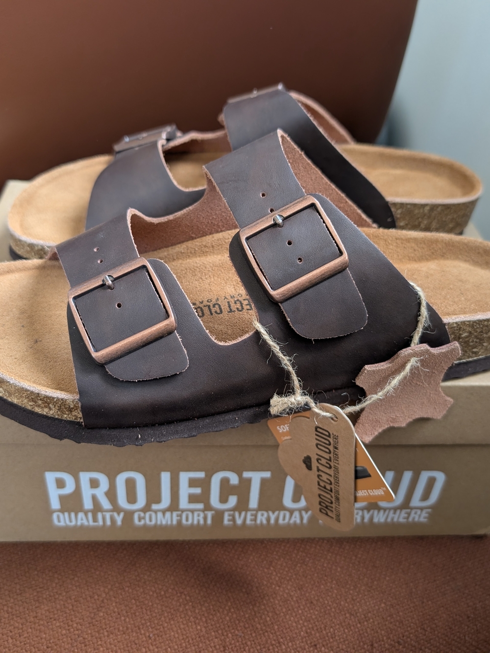Project Cloud Men's Brown Double Strap Cork Sandals